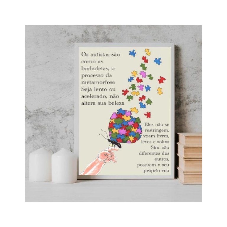 Quadro Conscientização do Autismo 33x24cm Vidro Branca