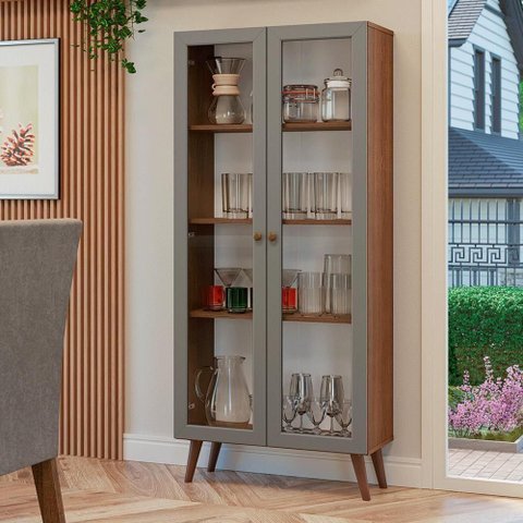 Cristaleira 70 Cm 2 Portas de Vidro com Pés Cônicos Rustic-cinza-rustic Vik Madesa