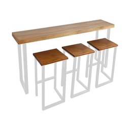 Bancada Gourmet 180cm com 3 Banquetas Industriais Bistrô Premium Base Branca - 1