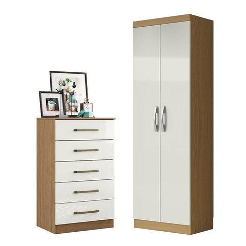 Cômoda 5 Gavetas 2014140 e Armário Multiuso New 2000192 Atacama Off White - Aramóveis