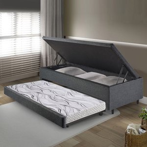Bicama Box com Baú Solteiro 88x188 com Colchão Auxiliar Linho Cinza