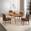Ver imagem 1 de Mesa de Jantar Copper 120cm Tampo MDF com 4 Cadeiras Eloise Veludo Marrom/Naturalle/Naturalle