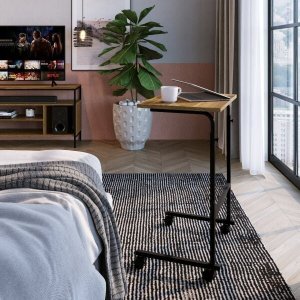 Mesa Lateral com Rodízio Steel Wood Placa e Ponto