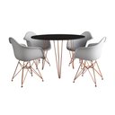 Ver imagem 2 de Mesa Jantar Redonda 110cm Preta Clips 3 Pés com 4 Poltronas Brancas Eames Eiffel Base Cobre
