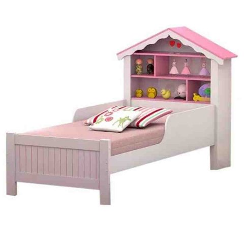 Cama de Solteiro Princesa Branco/rosa Basoto