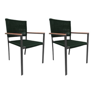 Kit 2 Cadeiras Piracicaba Corda Náutica Braço com Detalhe em Madeira Base Alumínio Preto/verde Musgo