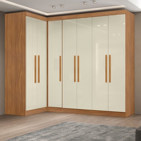 Guarda-Roupa Modulação de Canto com Puxadores MDF Paris Bege/Cinamomo/Off White