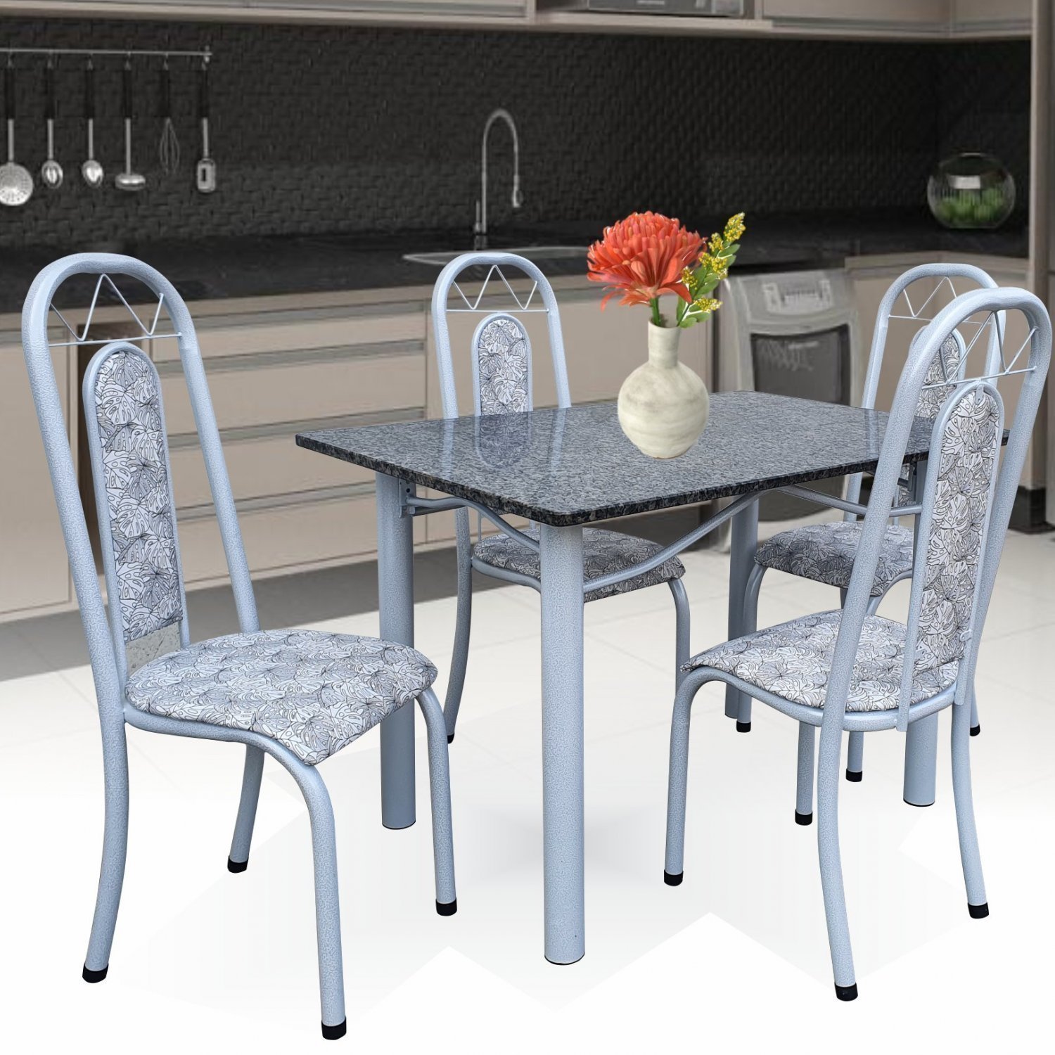 Conjunto de Cozinha Mesa 115x75cm Tampo em Granito com 4 Cadeiras Roma  - 1