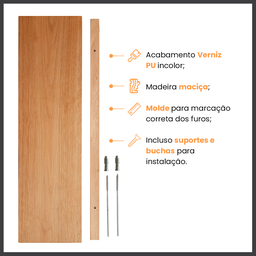 Prateleiras Kit com 3 Peças em Madeira Maciça em Eucalipto com Suporte Invisível 50cm X 20cm - 3