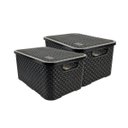 Ver imagem 1 de Kit 2 Caixas Organizadoras Rattan de Plástico Resistente Médio Cesto Com Tampa Capacidade 8 Litros C