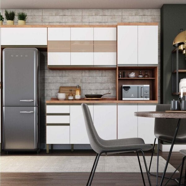 Cozinha Modulada Compacta com 4 Peças 11 Portas 2 Gavetas Vidro ...