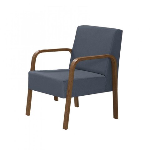 Poltrona 1 Lugar Braço Madeira D Salla Suede Azul Bic