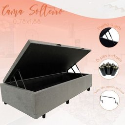Cama Box Bau Solteirão 0,96 X 2,03 Blindada Super Reforçada - Cinza - 1