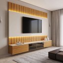 Ver imagem 1 de Estante para TV 115 Polegadas com Vidro com LED MDF 251,5cm x 260cm Naturale/Off-White Soberano