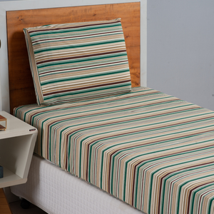 Jogo de Cama Solteiro 2 Peças Percal 180 Fios com Elástico Estampado Dia a Dia Verde Listrado