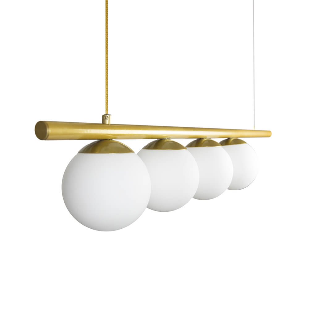 Lustre Pendente Figo Ouro - 4 Globos Esfera de Vidro Branco - 3