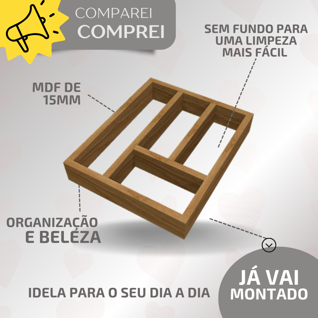 Porta Talheres Garfo Facas em Mdf Organizador Gaveta Branco - 3