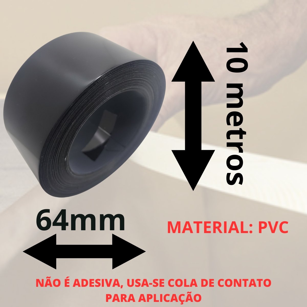Fita de Borda para Mdf Preto Lacca Brilhante 64mm X 10m Revestimento Acabamento Moveis - 3