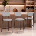 Ver imagem 1 de Kit 3 Banquetas Baixa Sala de Jantar Lisa Pés Preto Linho Cinza m² - Monari Design