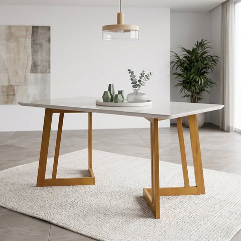 Mesa de Jantar 6 Lugares Tampo de Vidro Califórnia Natural