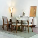 Ver imagem 1 de Conjunto de Jantar Mesa com Vidro Avena 6 Cadeiras Ella - Canella C/ Off White