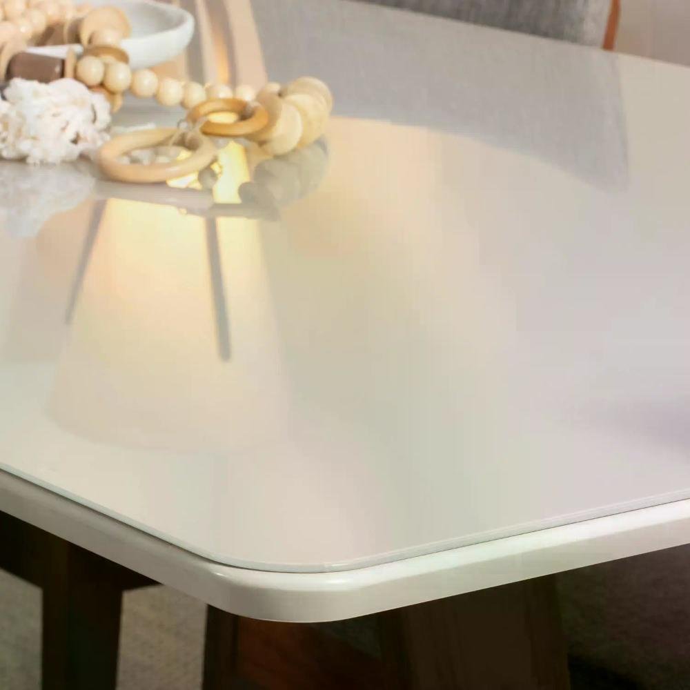 Conjunto de Jantar Mesa com Vidro Avena 6 Cadeiras Ella - Canella C/ Off White - 7