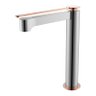 Torneira com misturador monocomando para lavatório - Bica alta, Aço escovado e Rose Gold- Rubinettos - 1