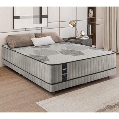 Cama Box Conjugado King com Colchão 193x61x203 Nanofiber Gazin Cr35307 Cinza Claro