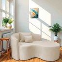 Ver imagem 1 de Recamier Curvo Orgânico 150cm 2 Lugares Lado Direito para Sala de Estar Bouclé Londres Bege