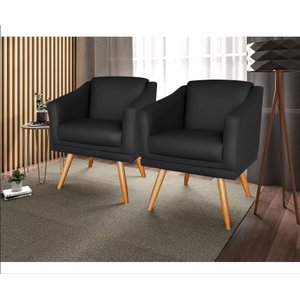 Kit 2 Poltronas para Sala Recepção Escritório Consultório Suede Preto