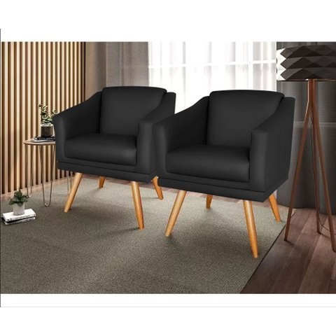 Kit 2 Poltronas para Sala Recepção Escritório Consultório Suede Preto
