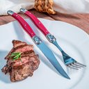 Ver imagem 4 de Conjunto de 6 Facas Laguiole La Tour Luxo com Cepo de Madeira - Bordô