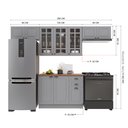 Ver imagem 3 de Cozinha Modulada 4 Peças 1 Balcão com Tampo 3 Aéreos 100% MDF com Vidro e Rodapé Bari Cinza/Titanio Fosco