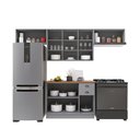 Ver imagem 4 de Cozinha Modulada 4 Peças 1 Balcão com Tampo 3 Aéreos 100% MDF com Vidro e Rodapé Bari Cinza/Titanio Fosco