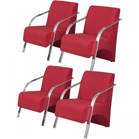 Kit 4 Poltronas Vênus de 1 Lugar Braço Alumínio Dsalla Suede Vermelho