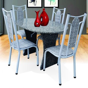 Conjunto de Cozinha Mesa Tampo em Granito Oval Paris 4 Cadeiras 
