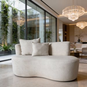 Namoradeira Orgânica Bouclé Bege 2 Lugares com Almofadas