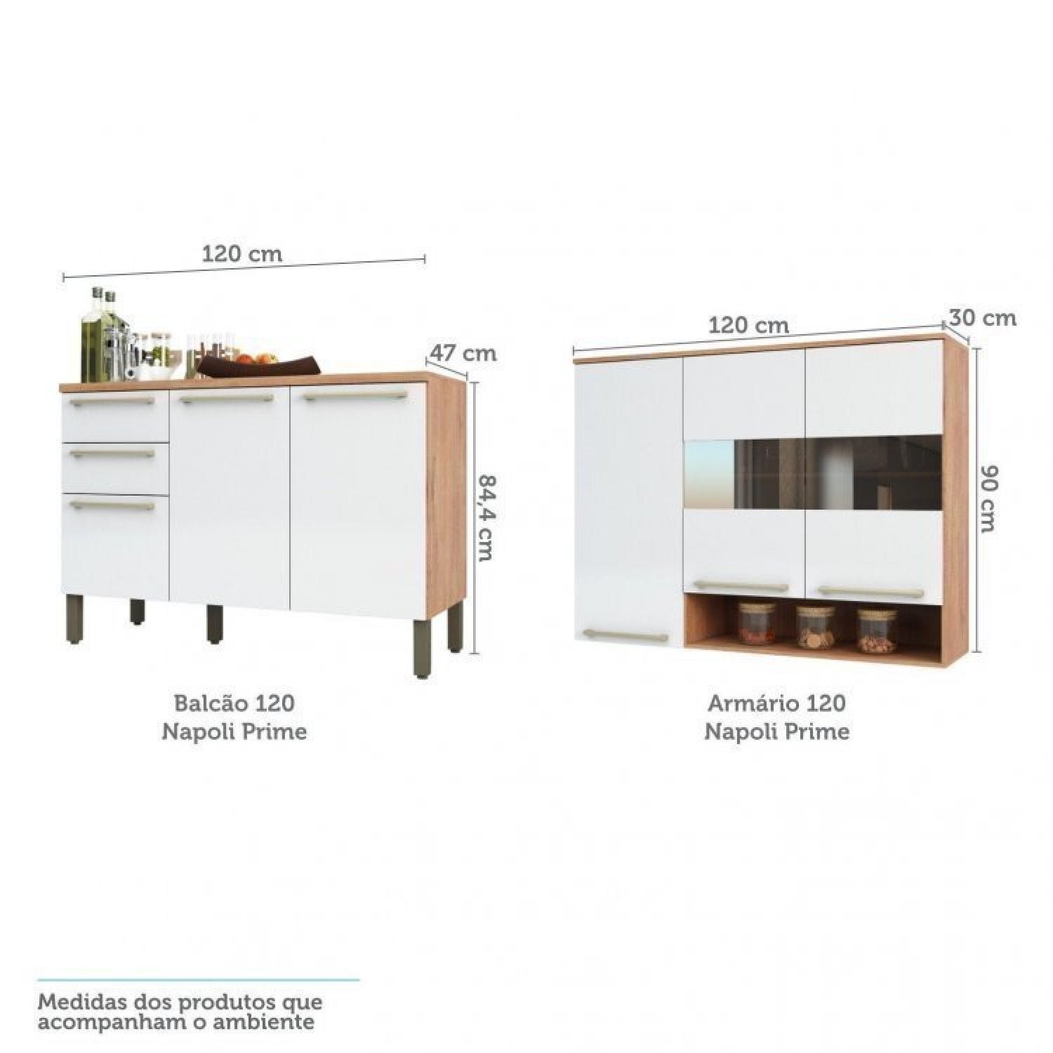 Cozinha Modulada Compacta com 2 Peças 6 Portas 2 Gavetas e Vidro Reflecta 100% MDF Itália - 4