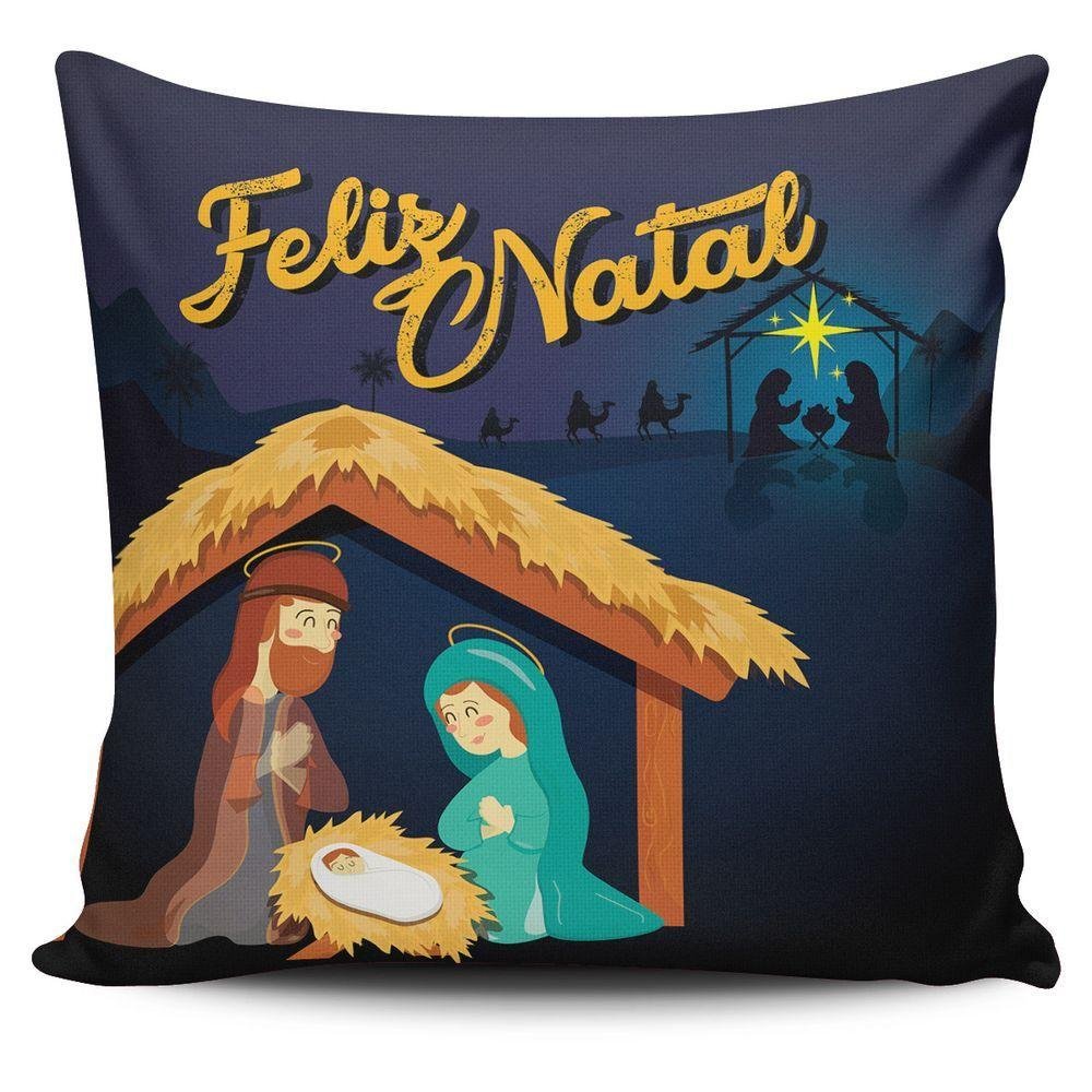 Kit C/ 4 Almofadas Cheias Estampadas Natalinas Feliz Natal Família Sagrada 45cm X 45cm com Refil - 3