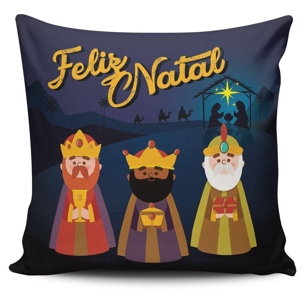 Kit C/ 4 Almofadas Cheias Estampadas Natalinas Feliz Natal Família Sagrada 45cm X 45cm com Refil - 2