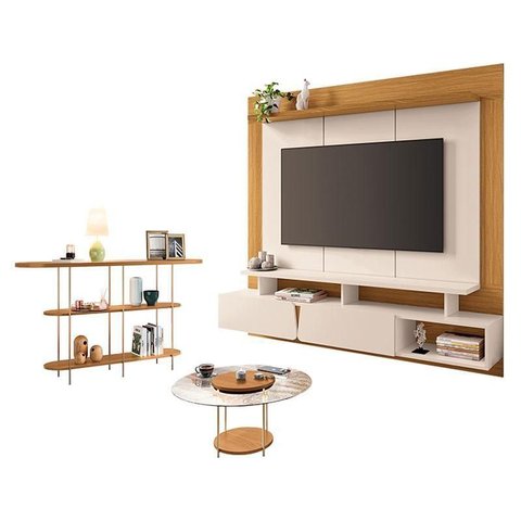 Home Suspenso Zenith Off White Cinamomo com Mesa de Centro Sky com Tampo de Vidro e Aparador