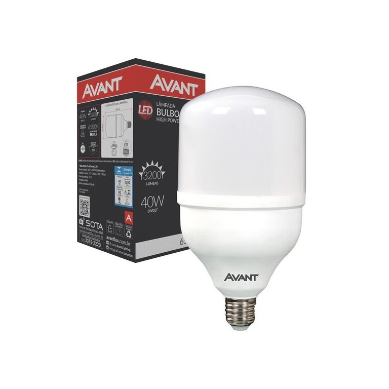 Lâmpada Bulbo Led 40w Alta Potência Luz Branca 6500k Bivolt E-27 - Avant