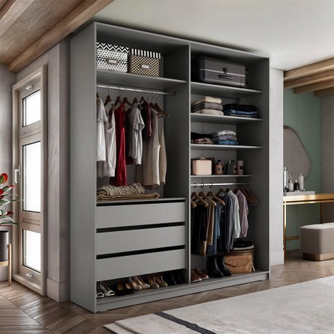 Closet Solteiro Guarda Roupa sem Porta 159cm 3 Gavetas Mdf Pisa R02 Urbe - Lyam Decor