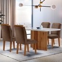 Ver imagem 1 de Sala De Jantar Mesa 120cm Mdf Vidro Canto Copo 4 Cadeiras