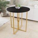Ver imagem 2 de Mesa Redonda Dourada 80cm Tampo Madeira Preto Industrial