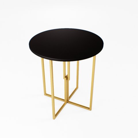 Mesa Redonda Dourada 80cm Tampo Madeira Preto Industrial