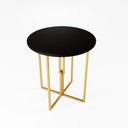 Ver imagem 1 de Mesa Redonda Dourada 80cm Tampo Madeira Preto Industrial