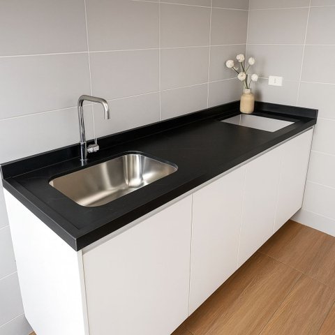 Pia Cozinha Granito Aracruz 200cm Espaço Cooktop e Cuba Inox: Preto Aracruz