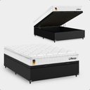 Ver imagem 1 de Cama Box Baú Viúva Couro Preto + Colchão Life D33 Pillow Top 61x128x188cm Branco - e-Shop Casa