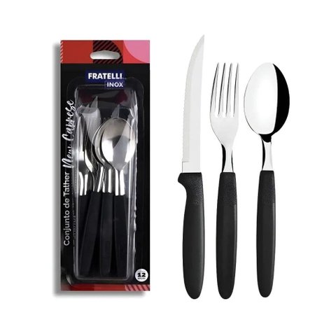Conjunto Talheres 12 Peças de Inox - Preta